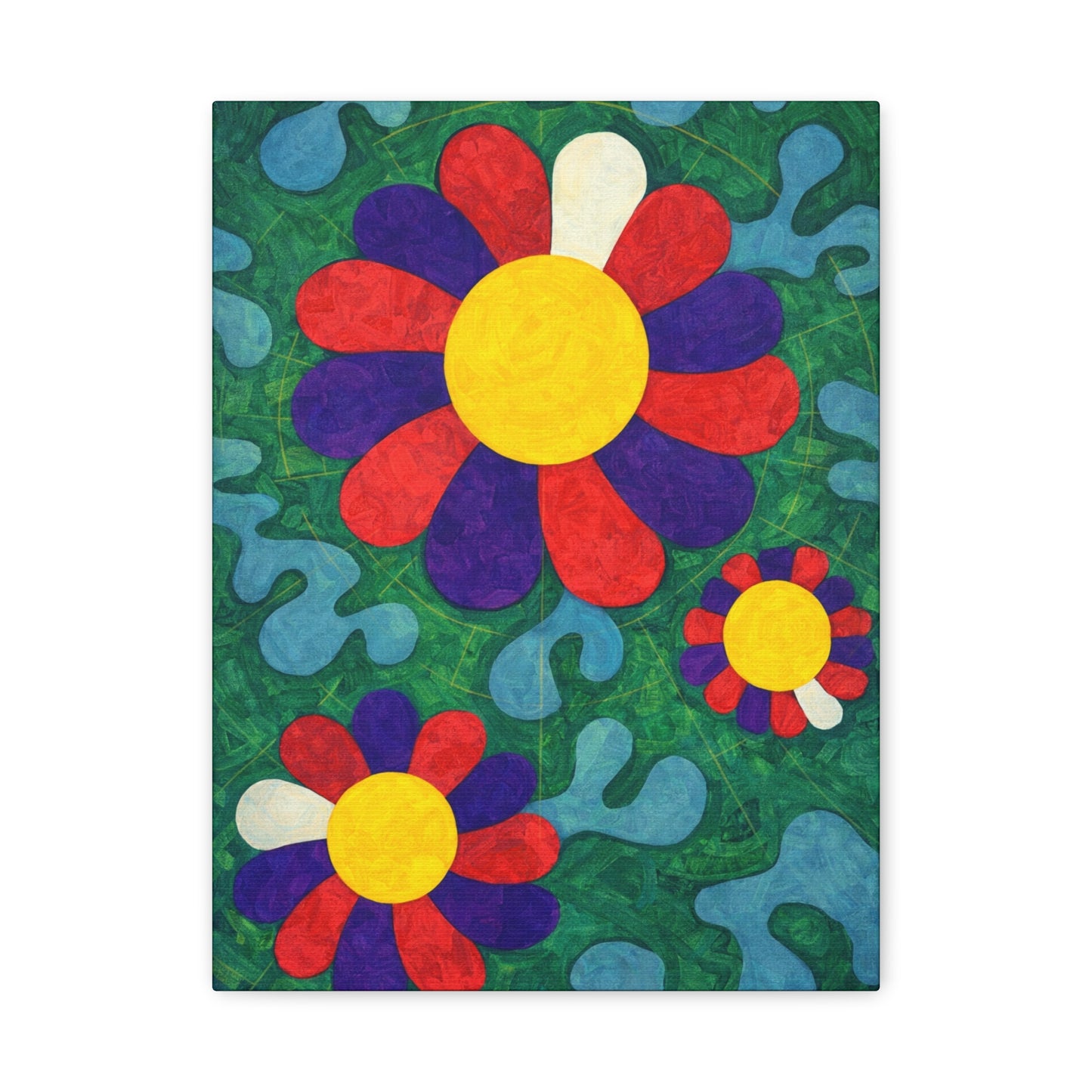 Colorful Retro Floral Canvas Print — Bold Daisy Wall Art