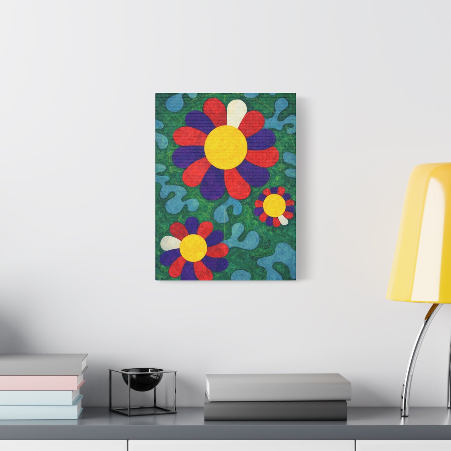 Colorful Retro Floral Canvas Print — Bold Daisy Wall Art