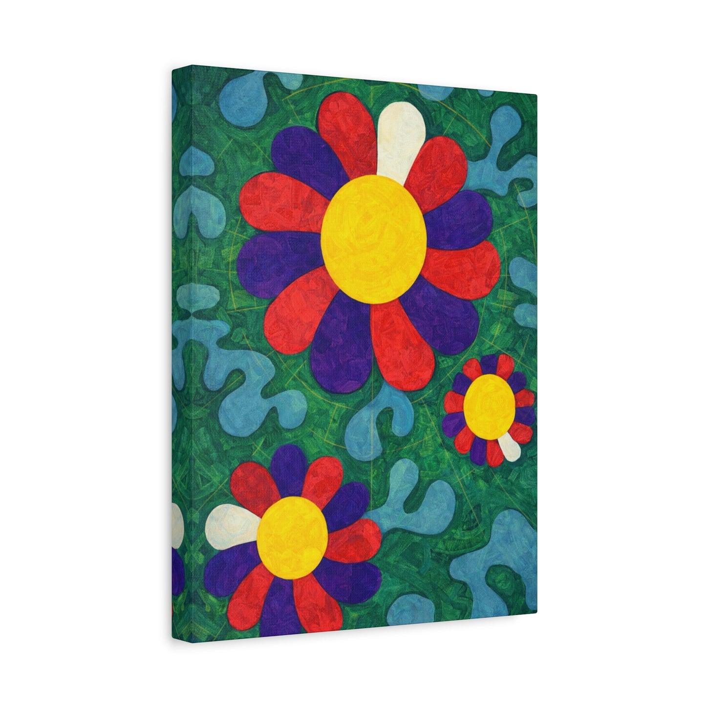 Colorful Retro Floral Canvas Print — Bold Daisy Wall Art