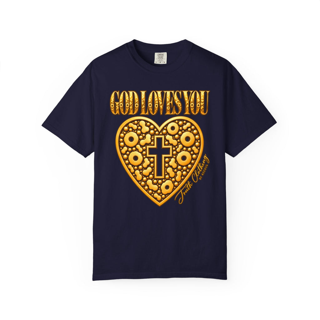 God Loves You Heart Cross Christian T-Shirt