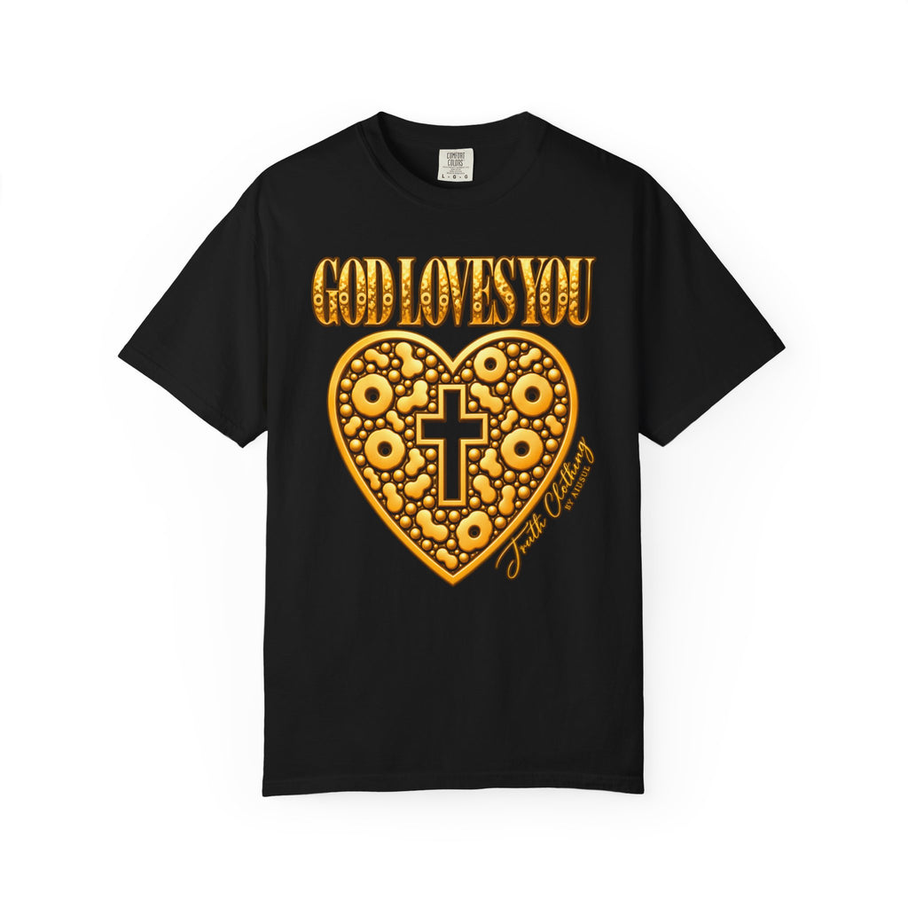 God Loves You Heart Cross Christian T-Shirt