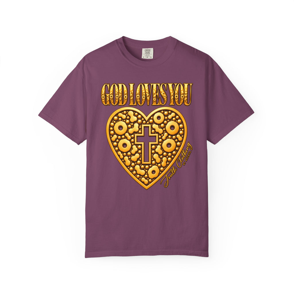 God Loves You Heart Cross Christian T-Shirt